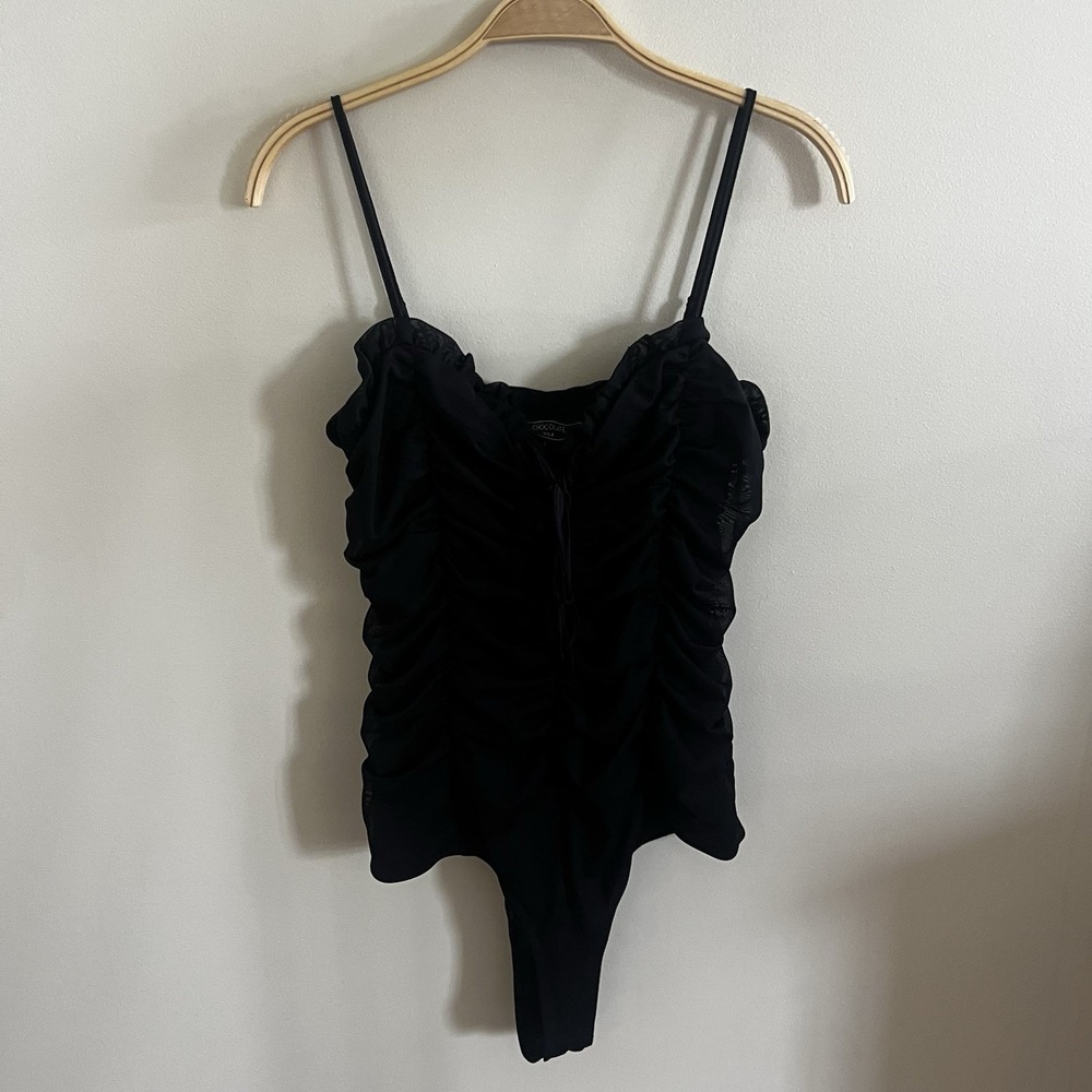 Chocolate U.S.A. Y2K Style Ruffled Bodysuit Button Bottom Adjustable Straps‎ L